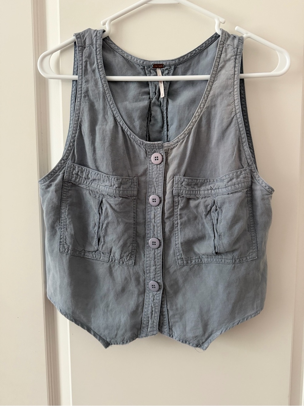 Free People Linen Lyocell Vest Grey Blue Size Small Petite